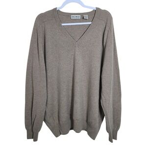100% Cashmere Taupe VNeck Sweater XXL Neutral Old Money Minimalist Professorcore